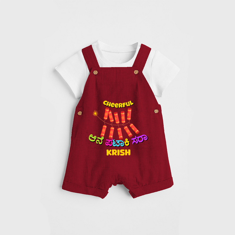 Cheerful Ane Pataki sara - Personalized Diwali Themed Dungaree Set - RED - 0 - 5 Months Old (Chest 18")