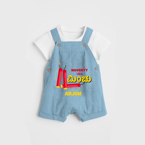 Naughty Like Minchu- Personalized Diwali Themed Dungaree Set - SKY BLUE - 0 - 5 Months Old (Chest 18")