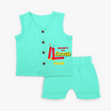 Naughty Like ????? - Customized Diwali Themed Jabla Set - AQUA GREEN - 0 - 3 Months Old (Chest 9.8")