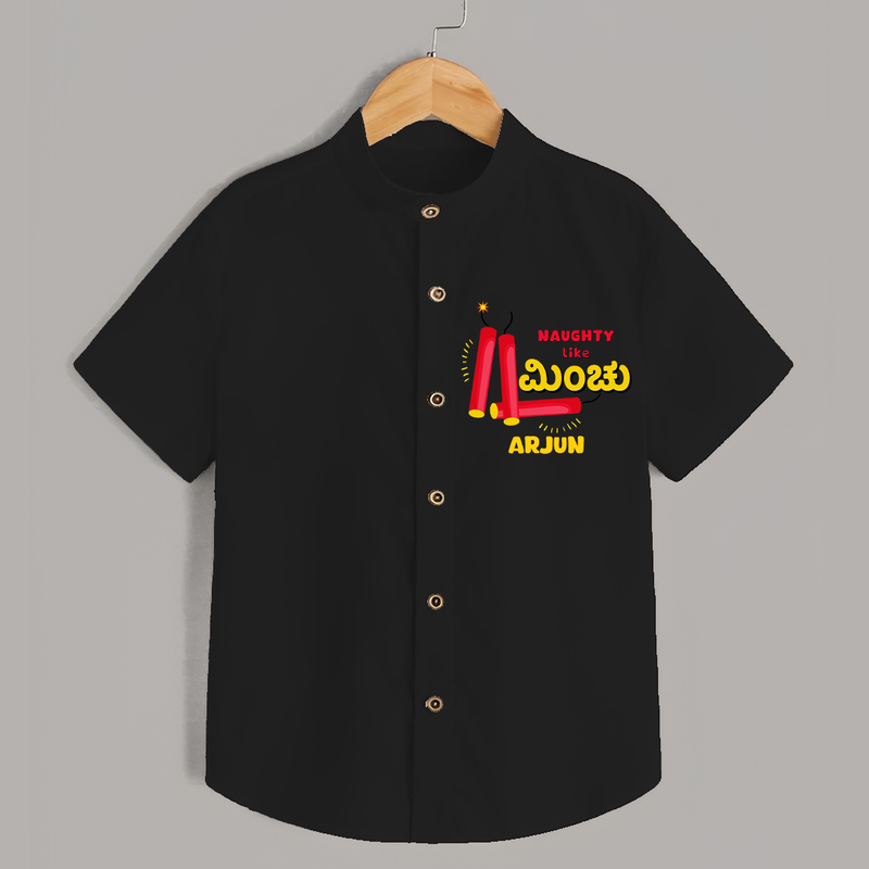 Naughty Like Minchu- Personalized Diwali Themed Shirt - BLACK - 0 - 6 Months Old (Chest 23")