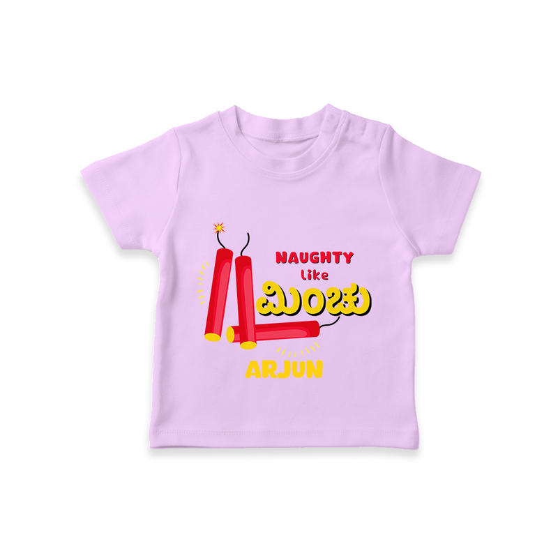 Naughty Like Minchu - Customized Diwali Themed T-Shirt - LILAC - 0 - 5 Months Old (Chest 17")