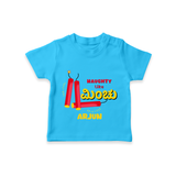 Naughty Like Minchu - Customized Diwali Themed T-Shirt - SKY BLUE - 0 - 5 Months Old (Chest 17")