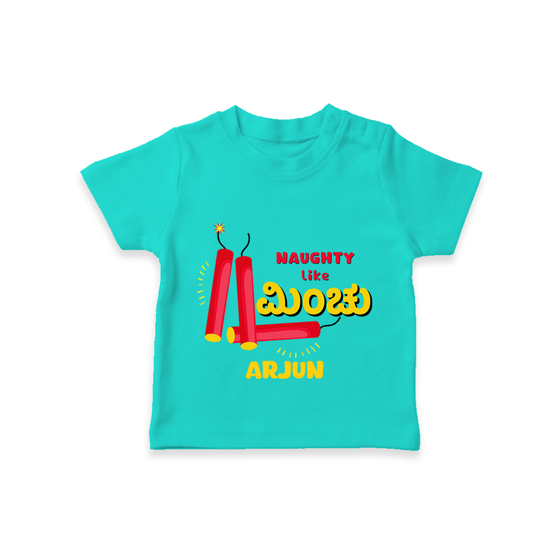 Naughty Like Minchu - Customized Diwali Themed T-Shirt - TEAL - 0 - 5 Months Old (Chest 17")