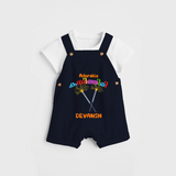 Adorable kambithiri - Customized Diwali Themed Dungaree Set - NAVY BLUE - 0 - 5 Months Old (Chest 18")