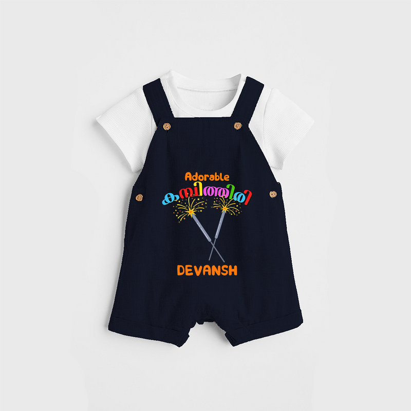 Adorable kambithiri - Customized Diwali Themed Dungaree Set - NAVY BLUE - 0 - 5 Months Old (Chest 18")