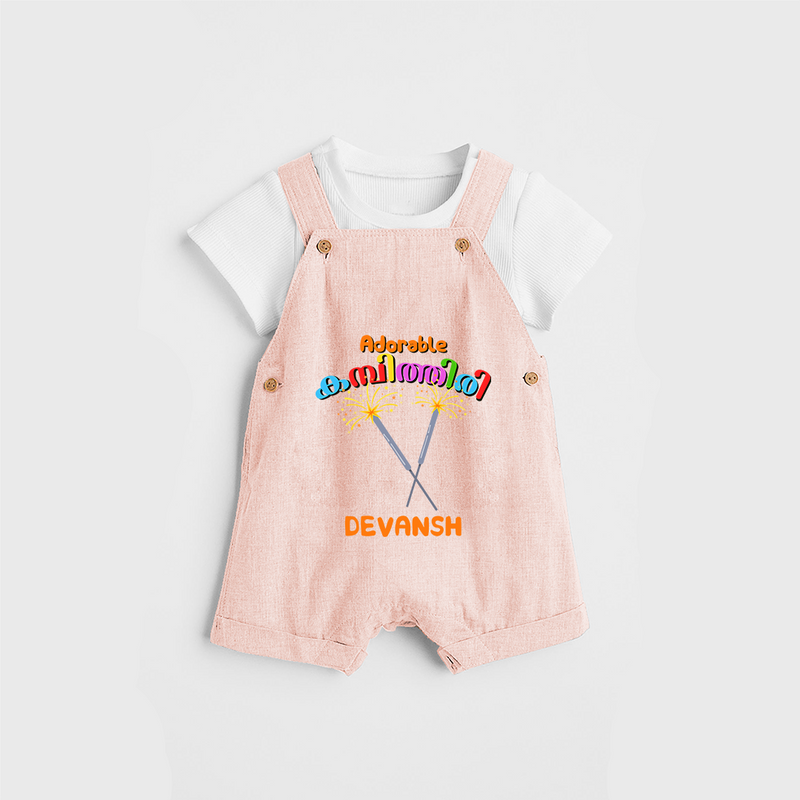 Adorable kambithiri - Customized Diwali Themed Dungaree Set - PEACH - 0 - 5 Months Old (Chest 18")