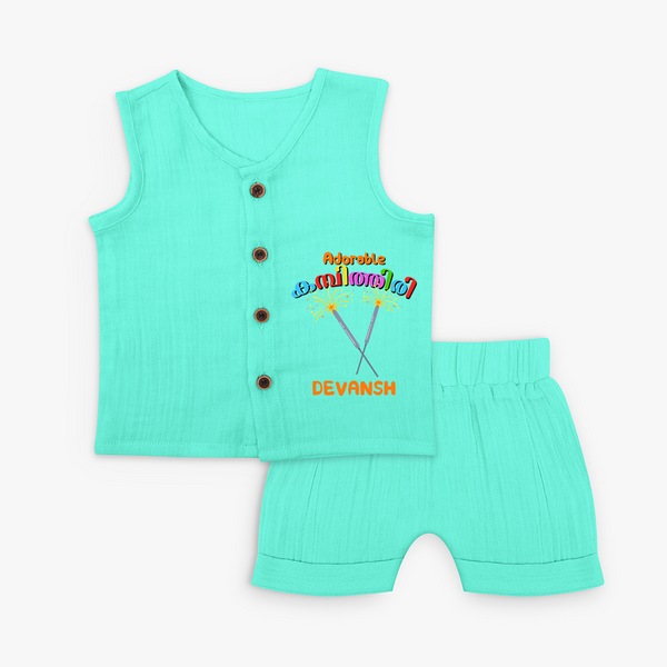 Adorable kambithiri - Customized Diwali Themed Jabla Set - AQUA GREEN - 0 - 3 Months Old (Chest 9.8")