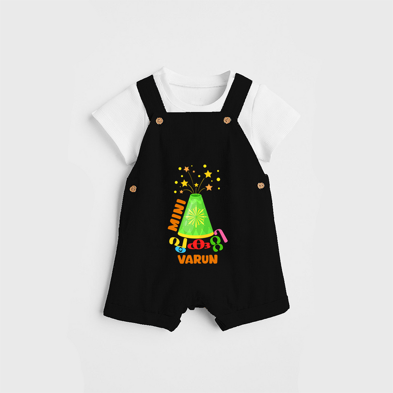 Mini pookutty  - Customized Diwali Themed Dungaree Set - BLACK - 0 - 5 Months Old (Chest 18")