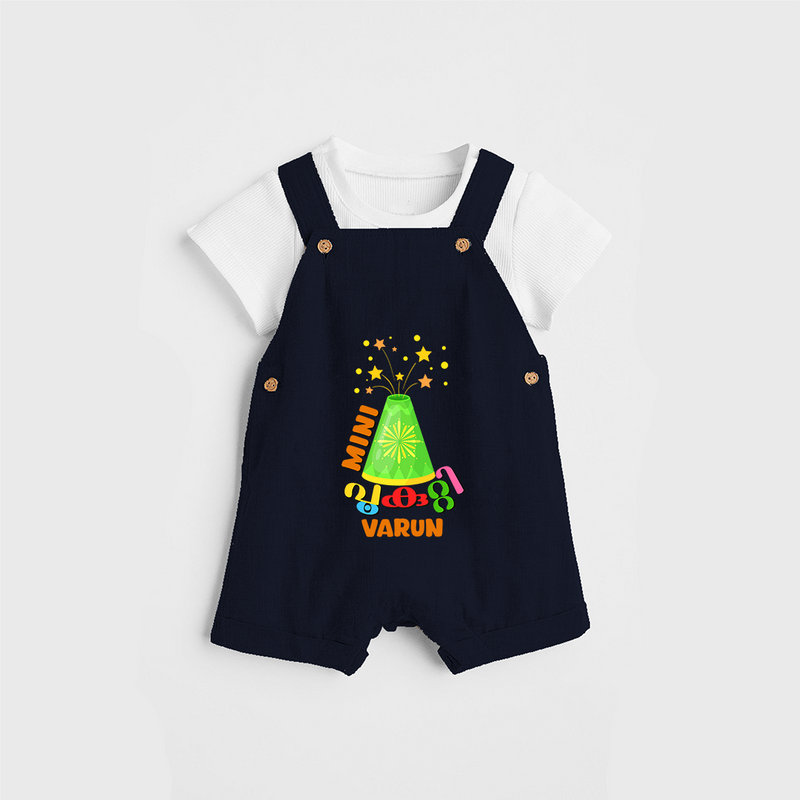 Mini pookutty  - Customized Diwali Themed Dungaree Set - NAVY BLUE - 0 - 5 Months Old (Chest 18")