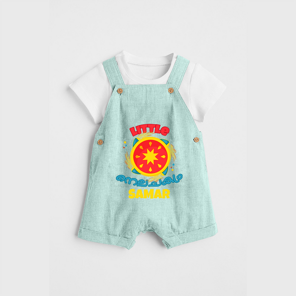 Little Nilachakaram - Customized Diwali Themed Dungaree Set - ARCTIC BLUE - 0 - 5 Months Old (Chest 18")