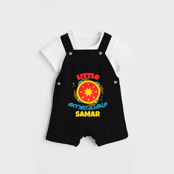 Little Nilachakaram - Customized Diwali Themed Dungaree Set - BLACK - 0 - 5 Months Old (Chest 18")