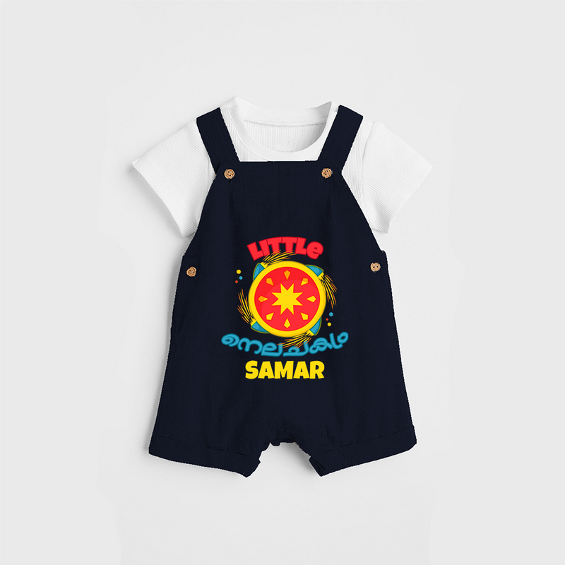 Little Nilachakaram - Customized Diwali Themed Dungaree Set - NAVY BLUE - 0 - 5 Months Old (Chest 18")