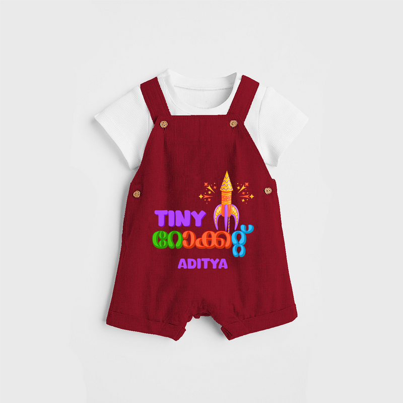 Tiny Rocket  - Customized Malayalam Diwali Themed Dungaree Set - RED - 0 - 5 Months Old (Chest 18")