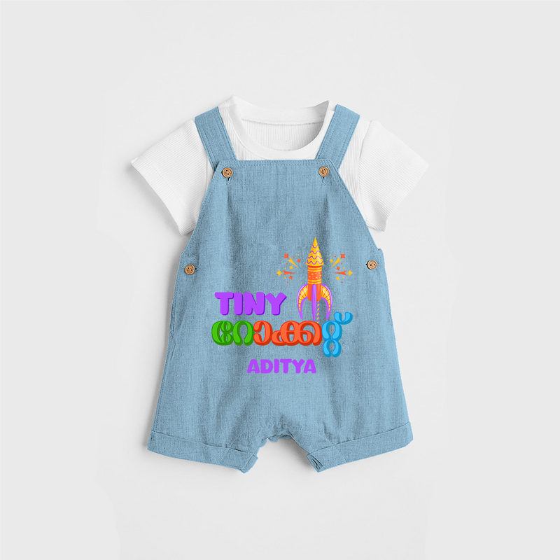 Tiny Rocket  - Customized Malayalam Diwali Themed Dungaree Set - SKY BLUE - 0 - 5 Months Old (Chest 18")