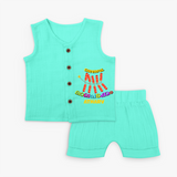 Cheerful Malapatakam  - Customized Diwali Themed Jabla Set - AQUA GREEN - 0 - 3 Months Old (Chest 9.8")