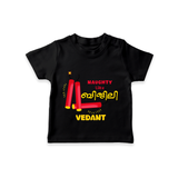 Naughty Like Bijli - Customized Diwali Malayalam Themed T-Shirt - BLACK - 0 - 5 Months Old (Chest 17")