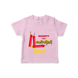 Naughty Like Bijli - Customized Diwali Malayalam Themed T-Shirt - PINK - 0 - 5 Months Old (Chest 17")