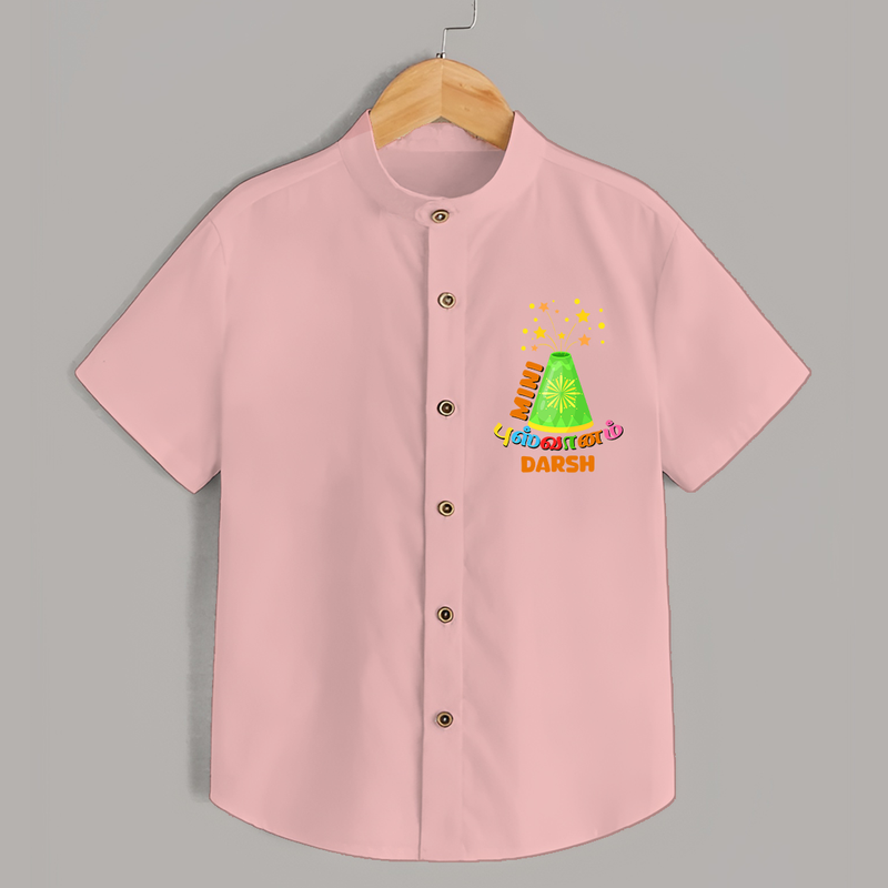 Mini Flower Pot - Customized Diwali Themed Kids Shirt - PEACH - 0 - 6 Months Old (Chest 23")