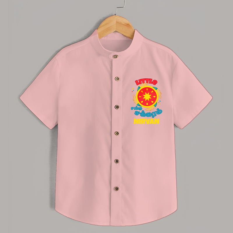 Little Sangu Chakkaram - Customized Diwali Themed Kids Shirt - PEACH - 0 - 6 Months Old (Chest 23")