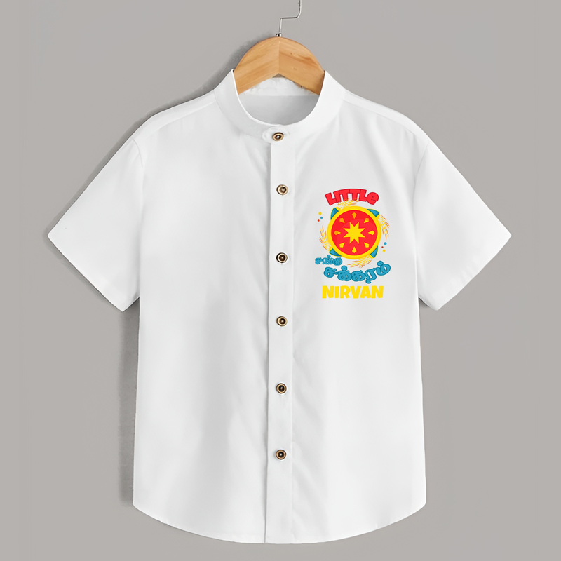 Little Sangu Chakkaram - Customized Diwali Themed Kids Shirt - WHITE - 0 - 6 Months Old (Chest 23")