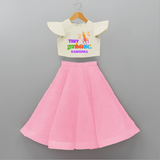 Tiny Rocket - Customized Diwali Themed Kids Crop Top And Skirt - PINK - 6 - 9 Months Old (Chest 20" , Frock Waist 20")