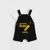 Cutest Kundu - Customized Diwali Themed Kids Dungaree Set - BLACK - 0 - 5 Months Old (Chest 18")