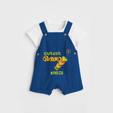 Cutest Kundu - Customized Diwali Themed Kids Dungaree Set - COBALT BLUE - 0 - 5 Months Old (Chest 18")