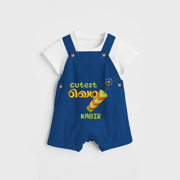 Cutest Kundu - Customized Diwali Themed Kids Dungaree Set - COBALT BLUE - 0 - 5 Months Old (Chest 18")