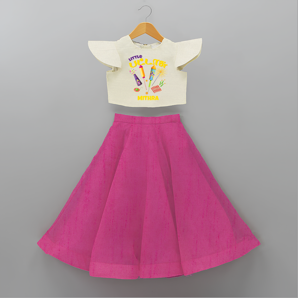 Little Pattasu - Customized Diwali Themed Kids Crop Top And Skirt - FUSCHIA - 6 - 9 Months Old (Chest 20" , Frock Waist 20")