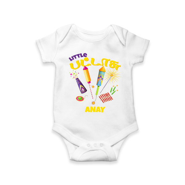 Little பட்டாசு - Customized Diwali Themed Onesies - WHITE - 0 - 3 Months Old (Chest 16")