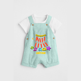 Cheerful Sara Vedi - Customized Diwali Themed Kids Dungaree Set - ARCTIC BLUE - 0 - 5 Months Old (Chest 18")