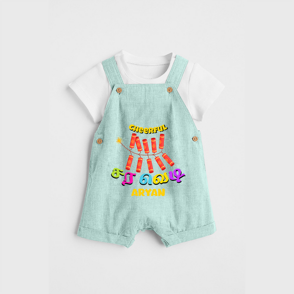 Cheerful Sara Vedi - Customized Diwali Themed Kids Dungaree Set - ARCTIC BLUE - 0 - 5 Months Old (Chest 18")