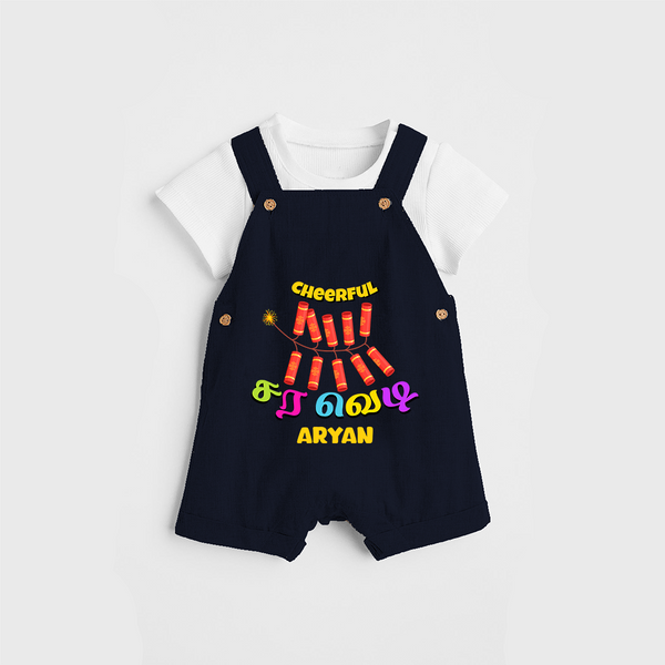 Cheerful Sara Vedi - Customized Diwali Themed Kids Dungaree Set - NAVY BLUE - 0 - 5 Months Old (Chest 18")