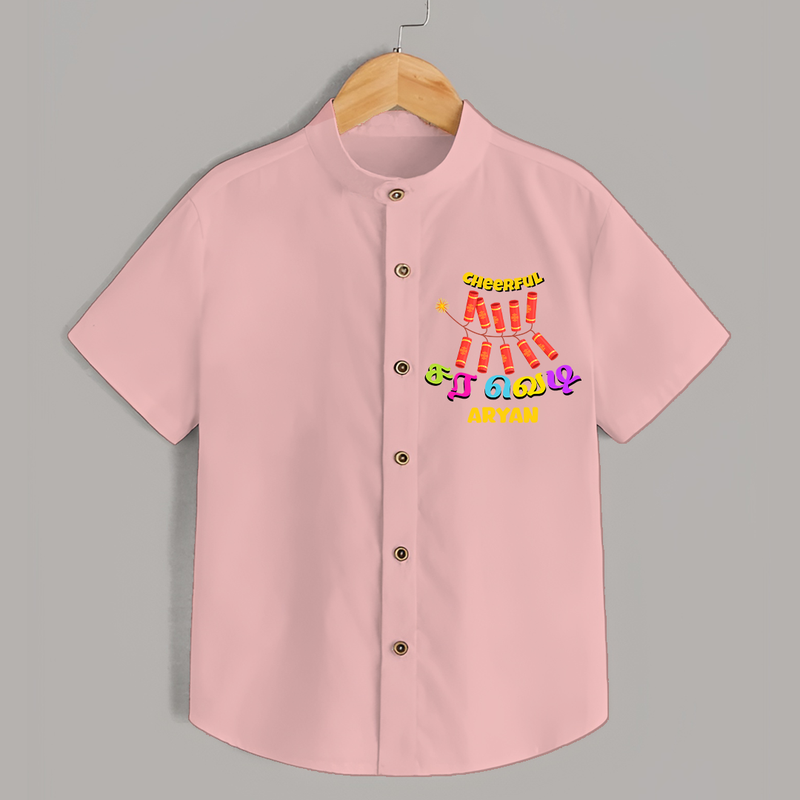 Cheerful Sara Vedi - Customized Diwali Themed Kids Shirt - PEACH - 0 - 6 Months Old (Chest 23")