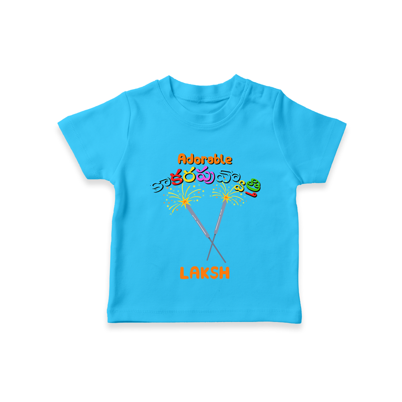 Adorable  కాకరపువ్వొత్తి - Customized Diwali Themed T-Shirt - SKY BLUE - 0 - 5 Months Old (Chest 17")