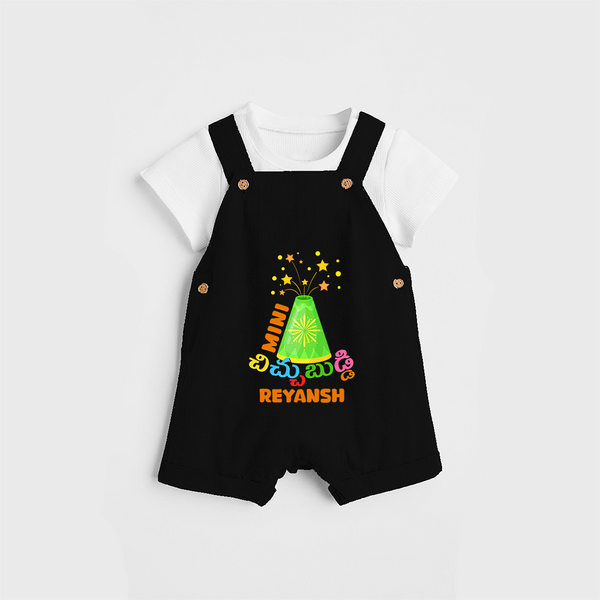 Mini Chichu buddi - Customized With Diwali Themed Kids Dungaree Set - BLACK - 0 - 5 Months Old (Chest 18")