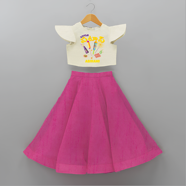 Little Patas - Customized With Diwali Themed Kids Crop Top And Skirt - FUSCHIA - 6 - 9 Months Old (Chest 20" , Frock Waist 20")