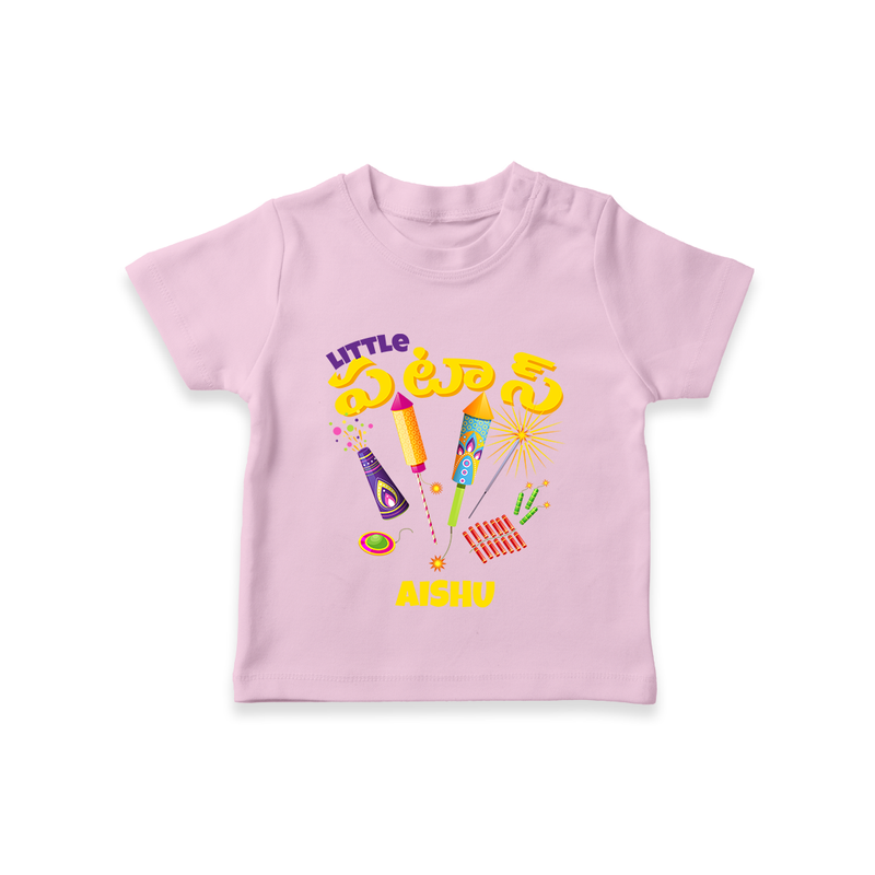 Little రాకెట్  - Customized Diwali Themed T-Shirt - PINK - 0 - 5 Months Old (Chest 17")