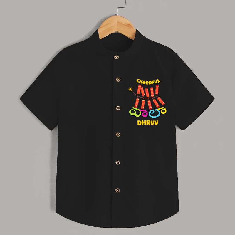 Cheerful Wala - Customized With Diwali Themed Kids Shirt - BLACK - 0 - 6 Months Old (Chest 23")