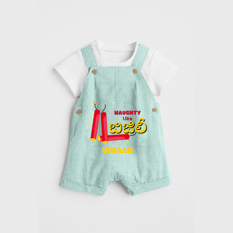 Naughty Like Bijili - Customized With Diwali Themed Kids Dungaree Set - ARCTIC BLUE - 0 - 5 Months Old (Chest 18")