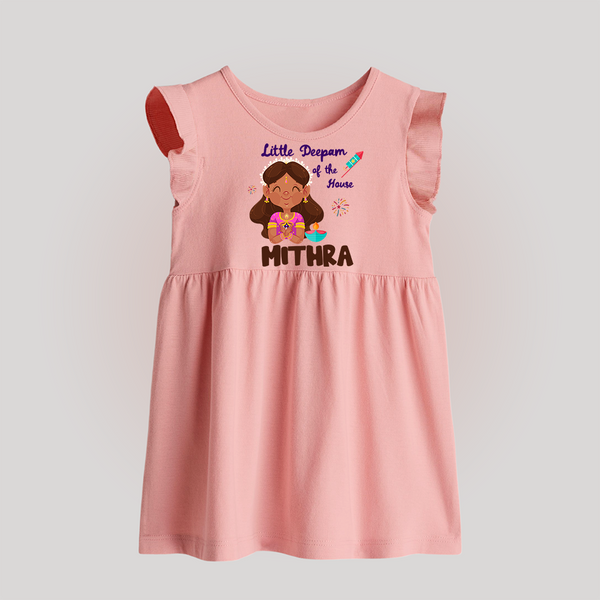 Little Deepam of the House Baby Frock | Personalized Baby Baby Frock for Diwali - BABY PINK - 0 - 3 Months Old (Chest 17")
