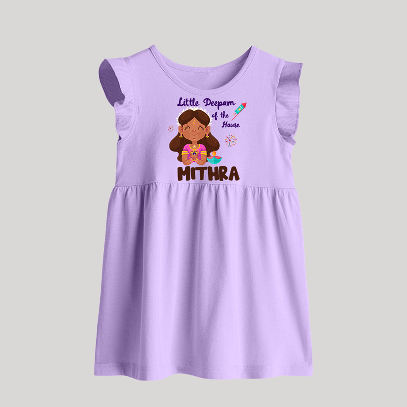 Little Deepam of the House Baby Frock | Personalized Baby Baby Frock for Diwali - LILAC - 0 - 3 Months Old (Chest 17")