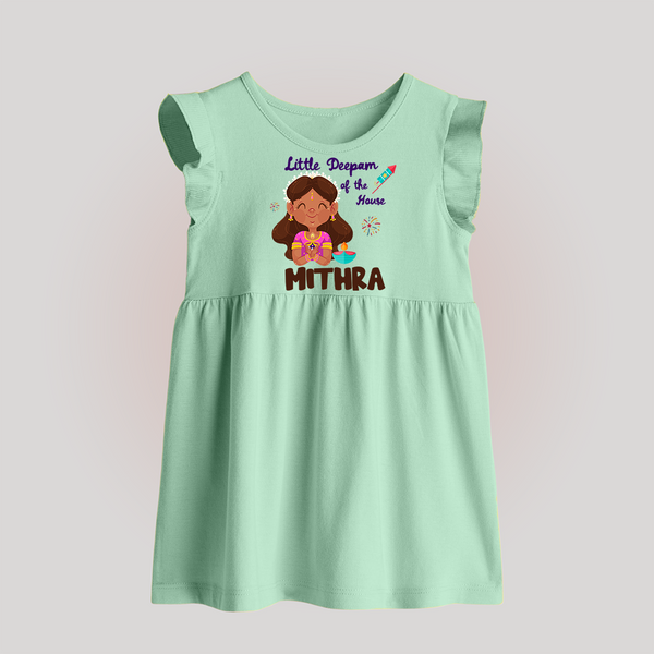 Little Deepam of the House Baby Frock | Personalized Baby Baby Frock for Diwali - MINT GREEN - 0 - 3 Months Old (Chest 17")