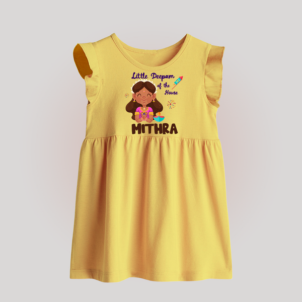 Little Deepam of the House Baby Frock | Personalized Baby Baby Frock for Diwali - PASTEL YELLOW - 0 - 3 Months Old (Chest 17")