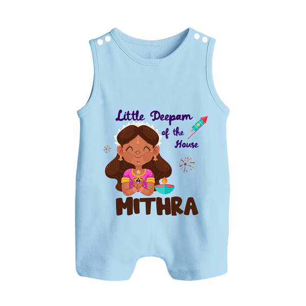 Little Deepam of the House Romper Suit | Personalized Baby Romper Suit for Diwali - BABY BLUE - 0 - 5 Months Old (Chest 18")