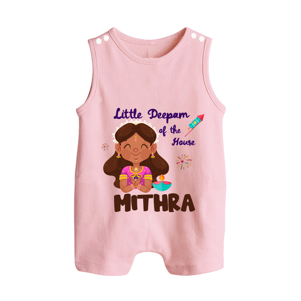 Little Deepam of the House Romper Suit | Personalized Baby Romper Suit for Diwali - BABY PINK - 0 - 5 Months Old (Chest 18")