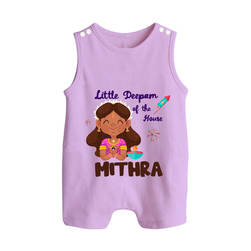Little Deepam of the House Romper Suit | Personalized Baby Romper Suit for Diwali - LILAC - 0 - 5 Months Old (Chest 18")