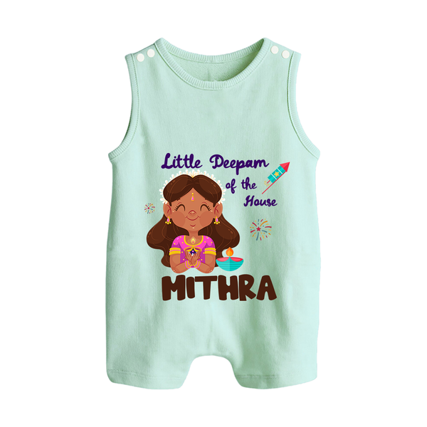 Little Deepam of the House Romper Suit | Personalized Baby Romper Suit for Diwali - MINT GREEN - 0 - 5 Months Old (Chest 18")
