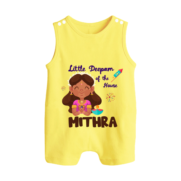 Little Deepam of the House Romper Suit | Personalized Baby Romper Suit for Diwali - PASTEL YELLOW - 0 - 5 Months Old (Chest 18")