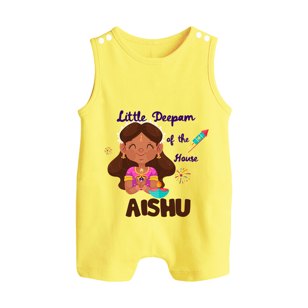Little Deepam Diwali Button Romper - PASTEL YELLOW - New Born (Chest 18")